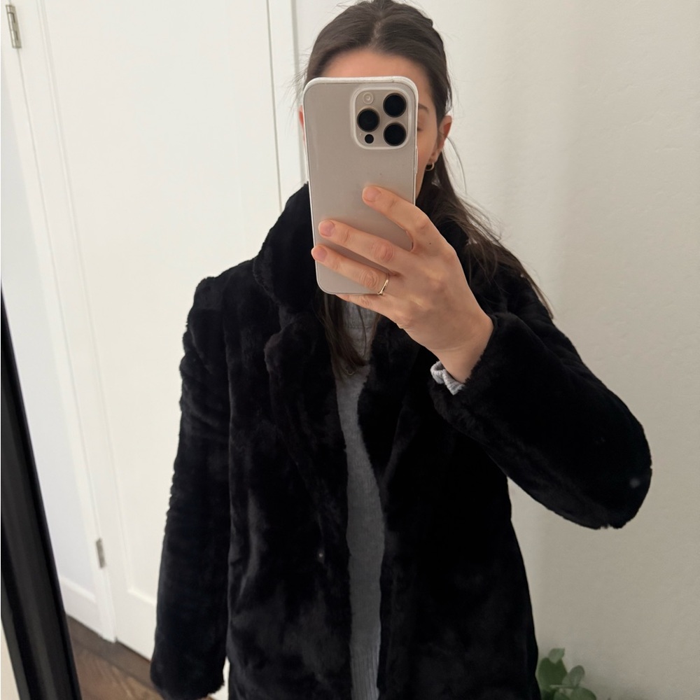 Elegant Black Faux Fur Coat